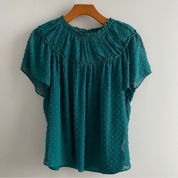 J. Crew Teal Gathered Bib Top in Swiss Dot size Small - Picture 5 of 13